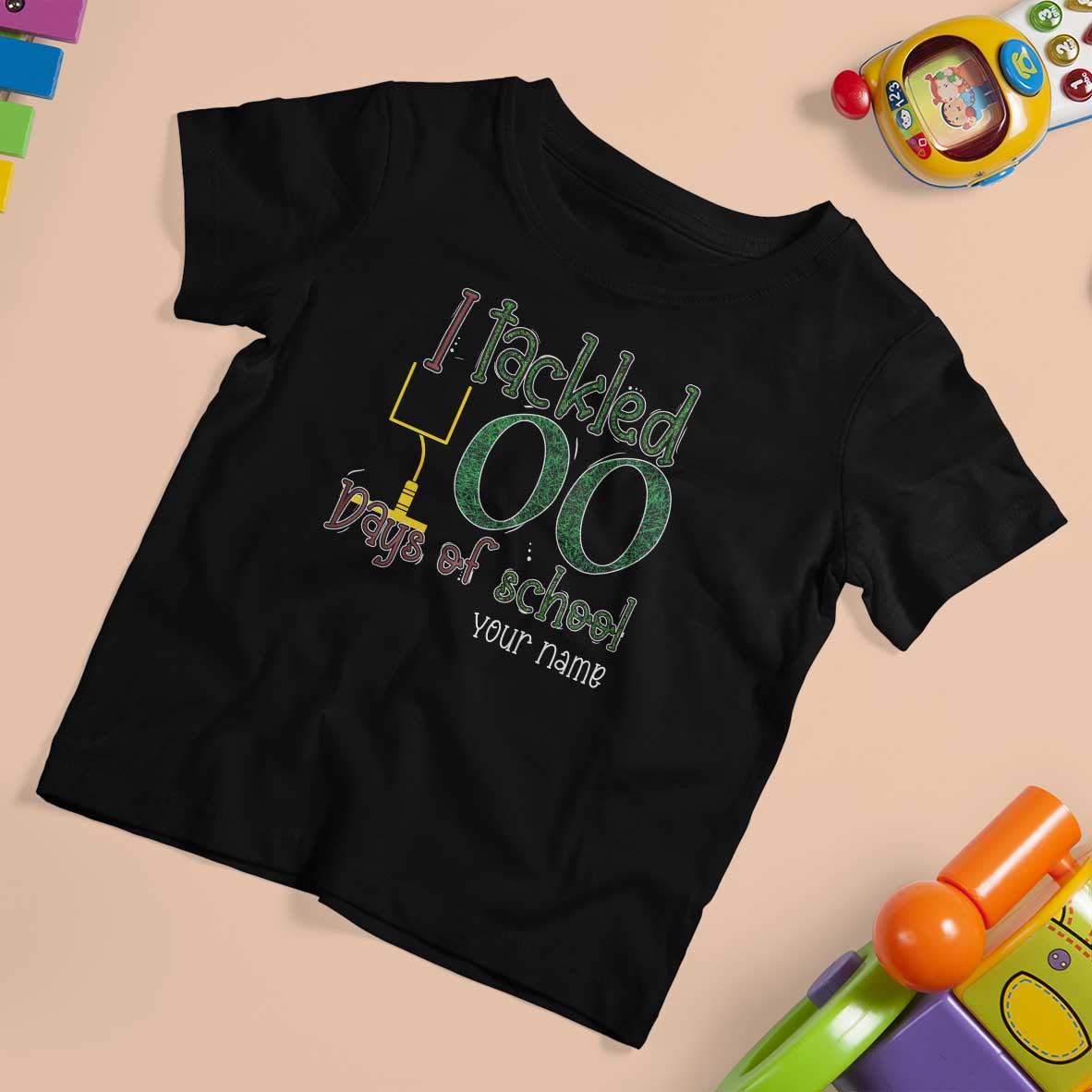 Personalized 100TH Day Of School Football T Shirt For Kid Custom Text I Tackled 100 Days Of School