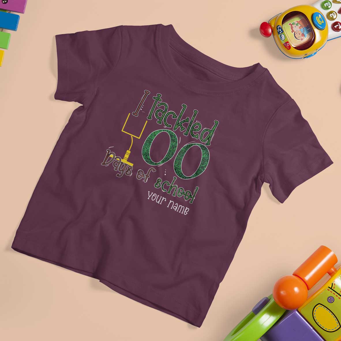 Personalized 100TH Day Of School Football T Shirt For Kid Custom Text I Tackled 100 Days Of School