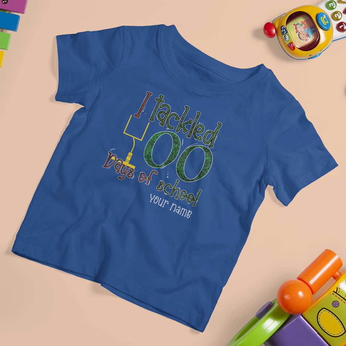 Personalized 100TH Day Of School Football T Shirt For Kid Custom Text I Tackled 100 Days Of School