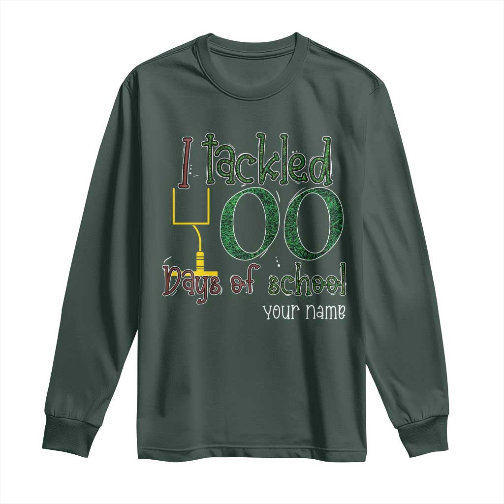Personalized 100TH Day Of School Football Long Sleeve Shirt Custom Text I Tackled 100 Days Of School