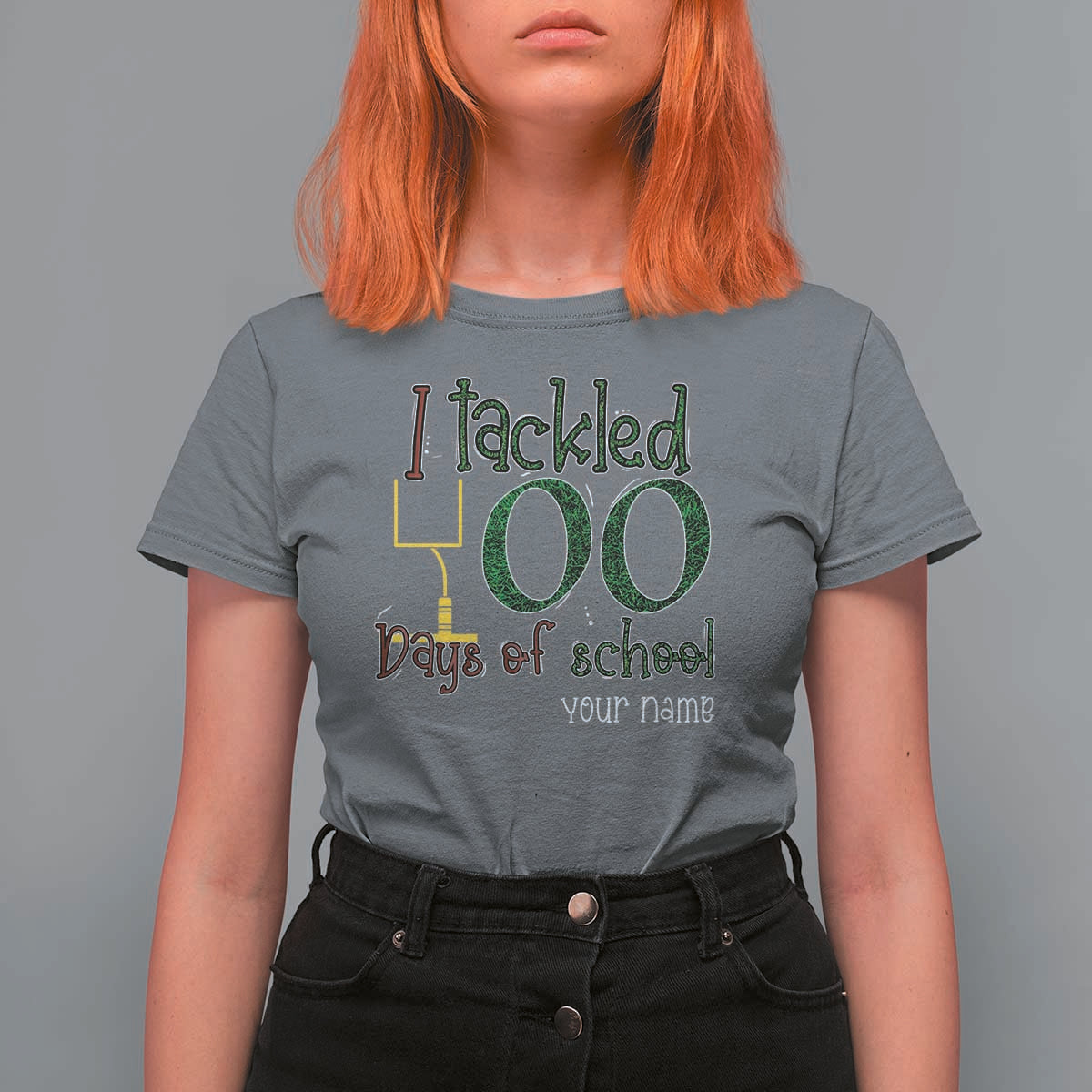 Personalized 100TH Day Of School Football T Shirt For Women Custom Text I Tackled 100 Days Of School