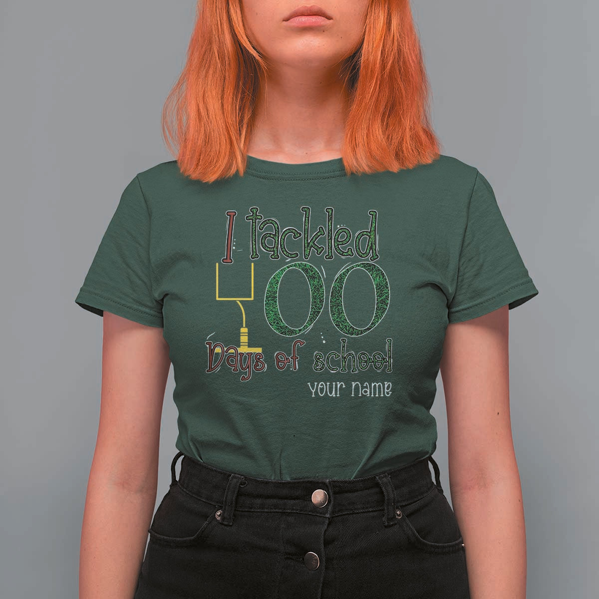 Personalized 100TH Day Of School Football T Shirt For Women Custom Text I Tackled 100 Days Of School