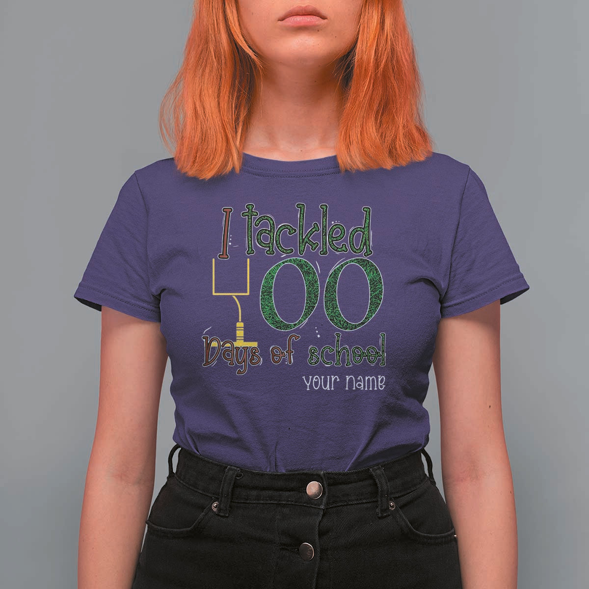 Personalized 100TH Day Of School Football T Shirt For Women Custom Text I Tackled 100 Days Of School