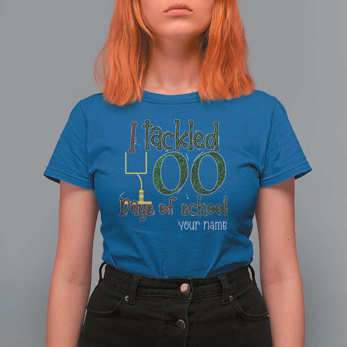 Personalized 100TH Day Of School Football T Shirt For Women Custom Text I Tackled 100 Days Of School