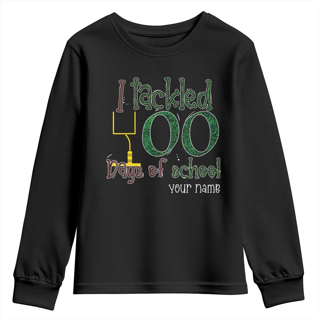 Personalized 100TH Day Of School Football Youth Sweatshirt Custom Text I Tackled 100 Days Of School