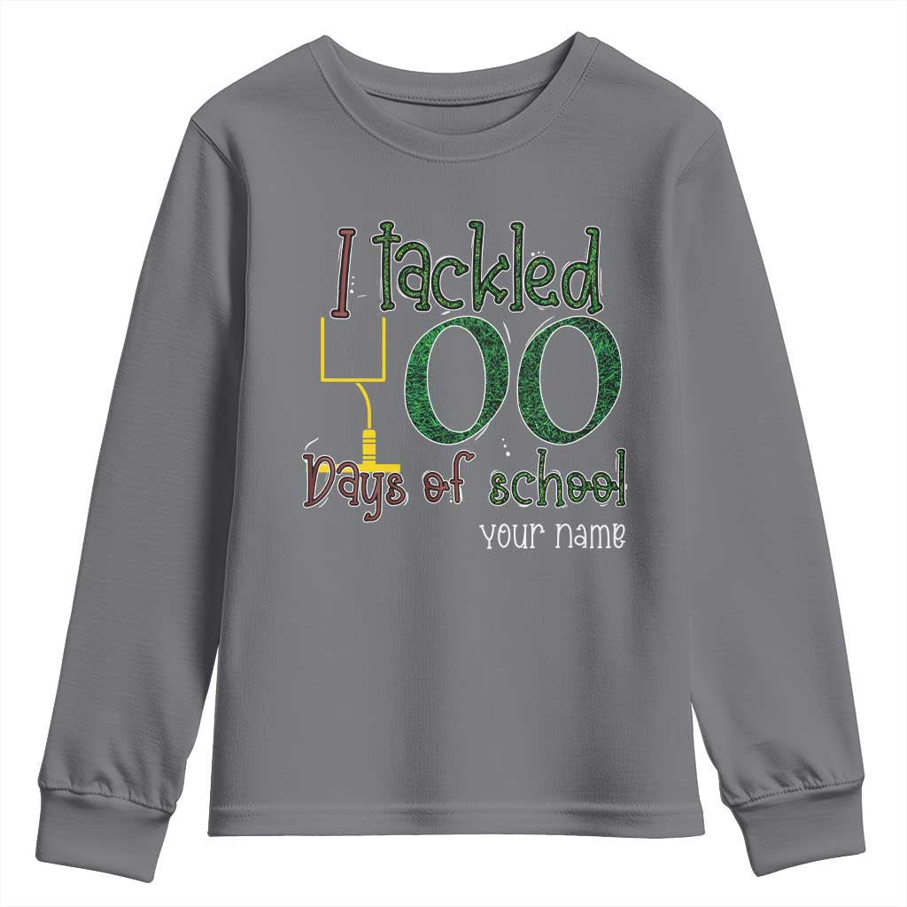 Personalized 100TH Day Of School Football Youth Sweatshirt Custom Text I Tackled 100 Days Of School