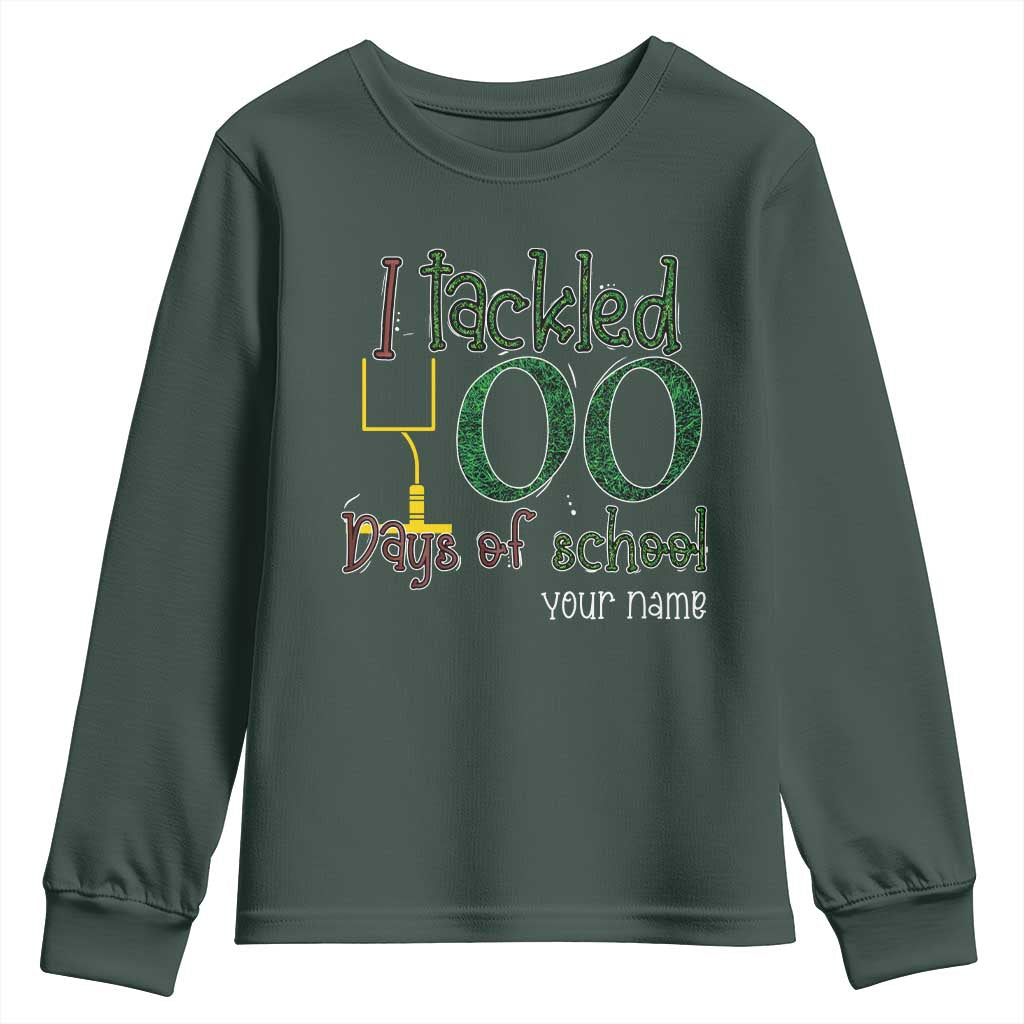 Personalized 100TH Day Of School Football Youth Sweatshirt Custom Text I Tackled 100 Days Of School