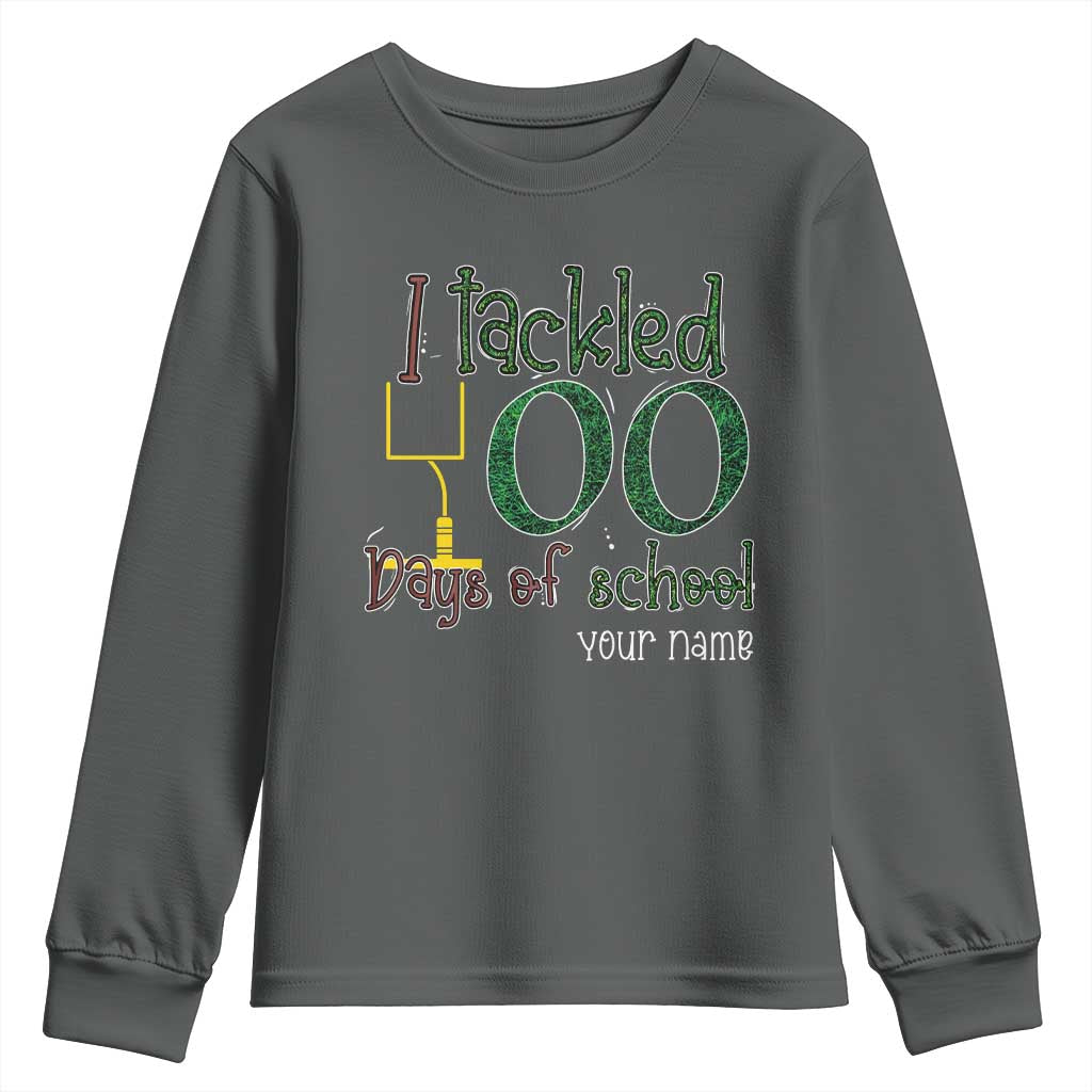 Personalized 100TH Day Of School Football Youth Sweatshirt Custom Text I Tackled 100 Days Of School