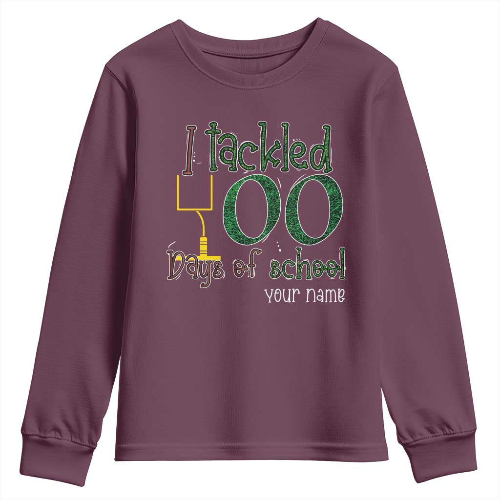 Personalized 100TH Day Of School Football Youth Sweatshirt Custom Text I Tackled 100 Days Of School