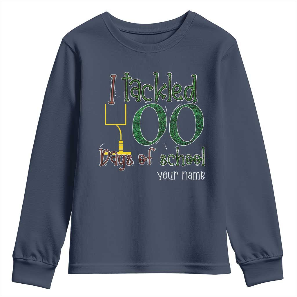 Personalized 100TH Day Of School Football Youth Sweatshirt Custom Text I Tackled 100 Days Of School