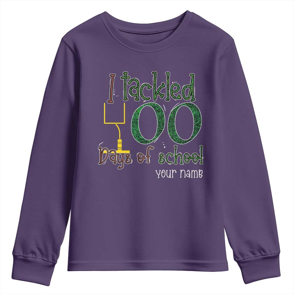 Personalized 100TH Day Of School Football Youth Sweatshirt Custom Text I Tackled 100 Days Of School