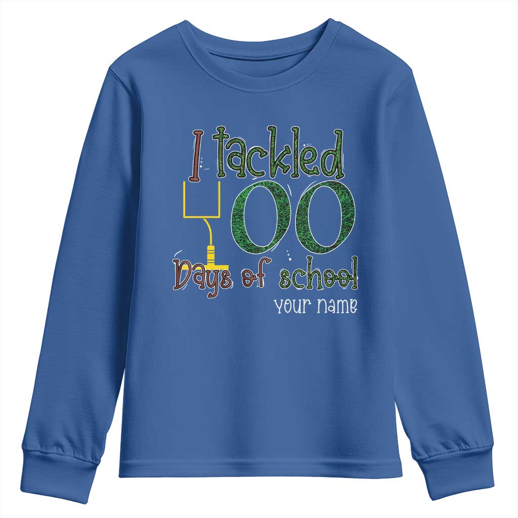 Personalized 100TH Day Of School Football Youth Sweatshirt Custom Text I Tackled 100 Days Of School