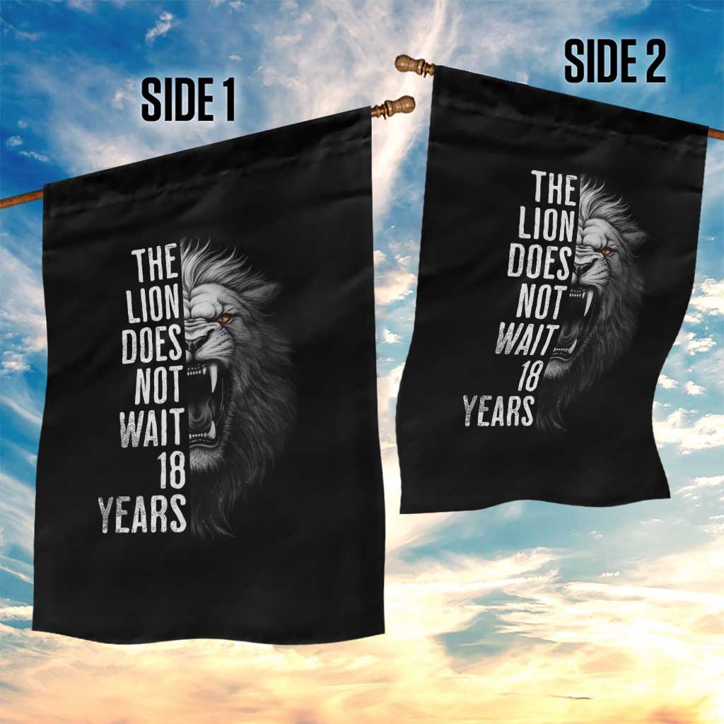 Funny The Lion Does Not Wait 18 Years Garden Flag Lion Meme Gen Z Alpha - Wonder Print Shop