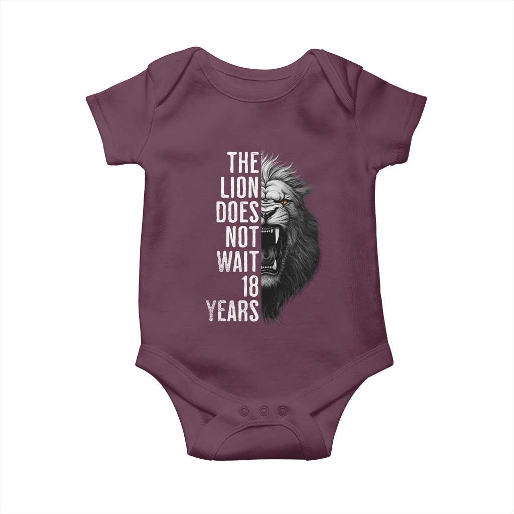 Funny The Lion Does Not Wait 18 Years Baby Onesie Lion Meme Gen Z Alpha - Wonder Print Shop
