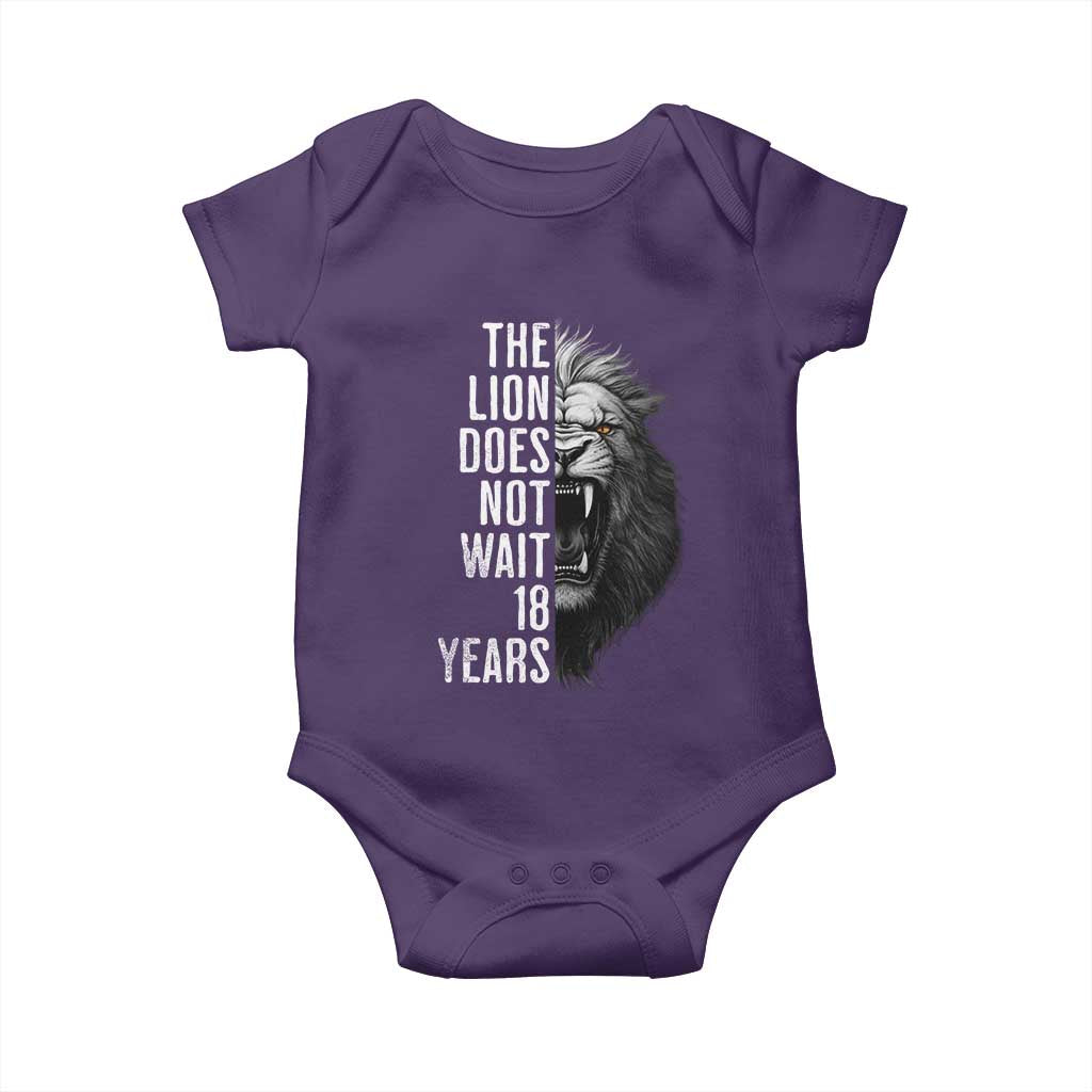 Funny The Lion Does Not Wait 18 Years Baby Onesie Lion Meme Gen Z Alpha - Wonder Print Shop