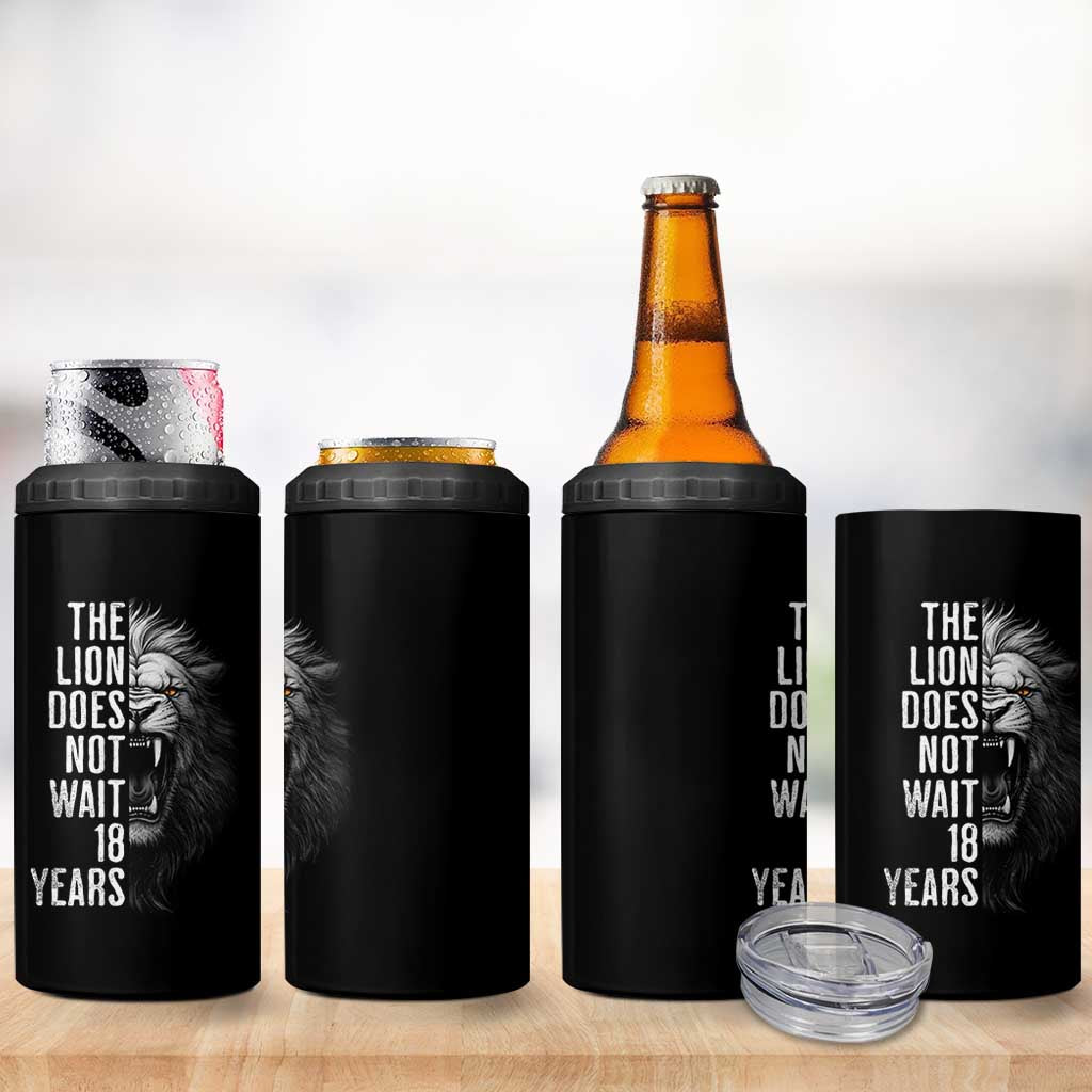 Funny The Lion Does Not Wait 18 Years 4 in 1 Can Cooler Tumbler Lion Meme Gen Z Alpha - Wonder Print Shop