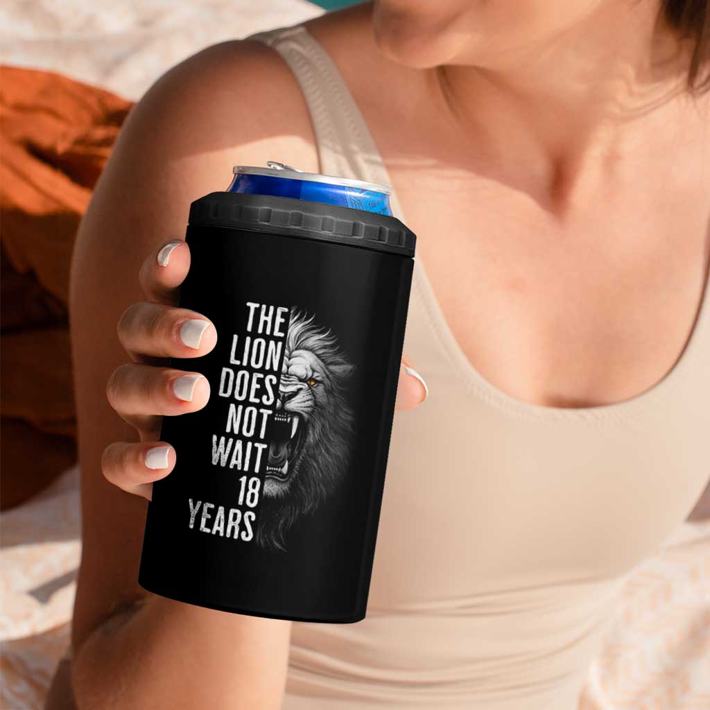 Funny The Lion Does Not Wait 18 Years 4 in 1 Can Cooler Tumbler Lion Meme Gen Z Alpha - Wonder Print Shop