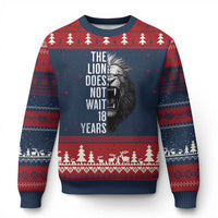 Funny The Lion Does Not Wait 18 Years Ugly Christmas Sweater Lion Meme Gen Z Alpha - Wonder Print Shop