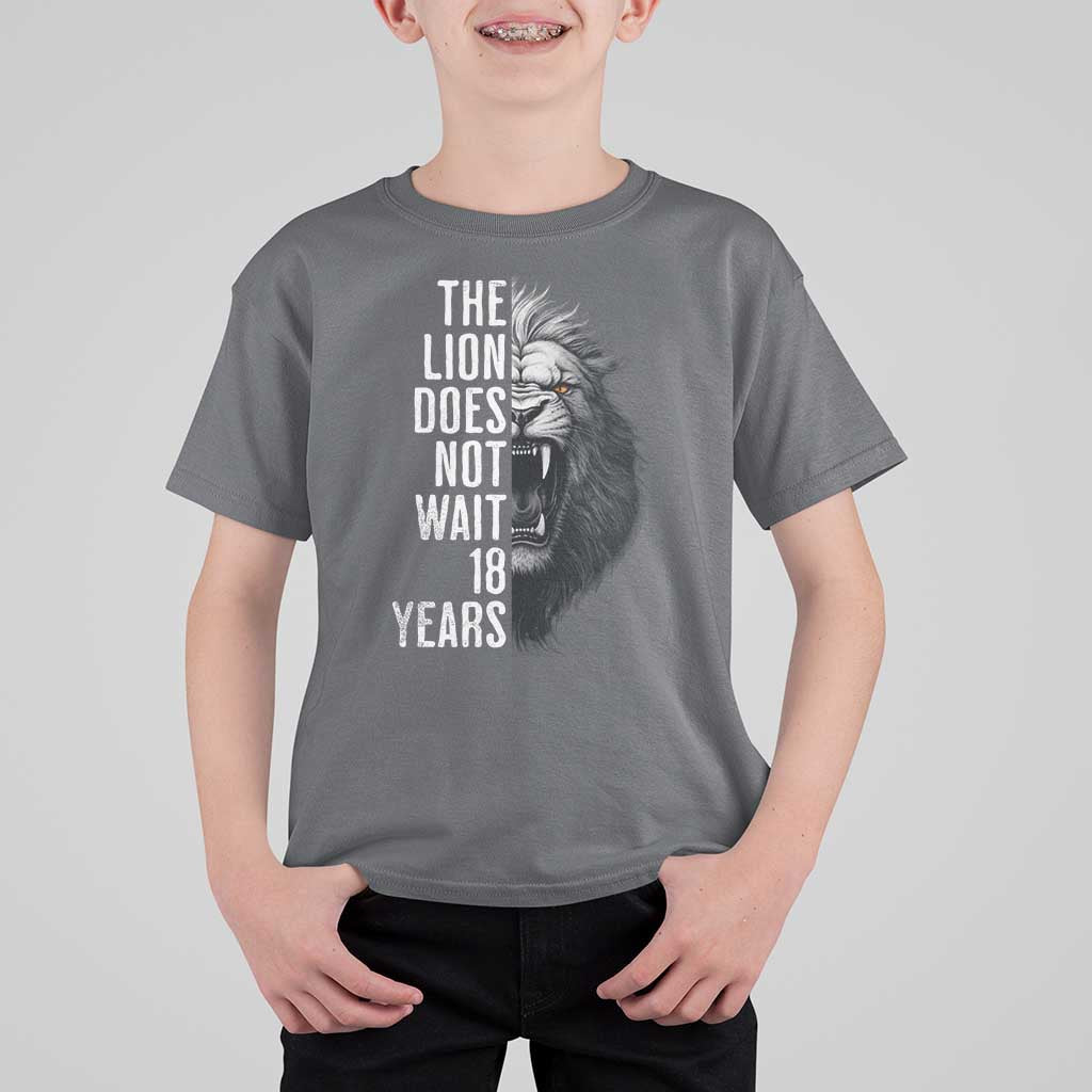 Funny The Lion Does Not Wait 18 Years T Shirt For Kid Lion Meme Gen Z Alpha - Wonder Print Shop