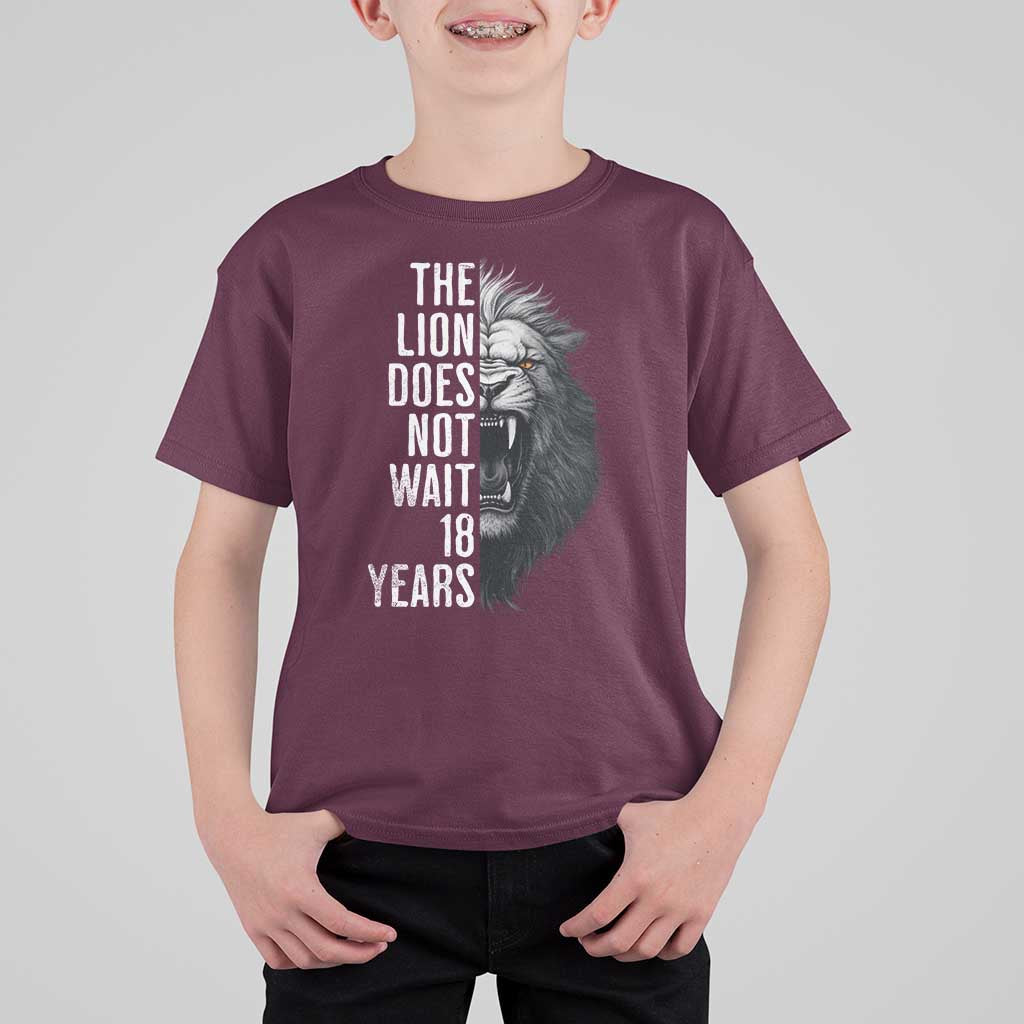 Funny The Lion Does Not Wait 18 Years T Shirt For Kid Lion Meme Gen Z Alpha - Wonder Print Shop