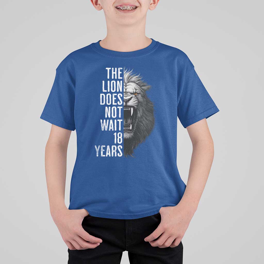 Funny The Lion Does Not Wait 18 Years T Shirt For Kid Lion Meme Gen Z Alpha - Wonder Print Shop