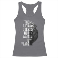 Funny The Lion Does Not Wait 18 Years Racerback Tank Top Lion Meme Gen Z Alpha - Wonder Print Shop