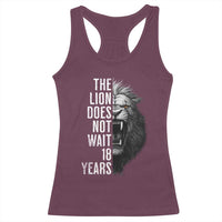 Funny The Lion Does Not Wait 18 Years Racerback Tank Top Lion Meme Gen Z Alpha - Wonder Print Shop