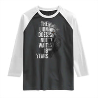 Funny The Lion Does Not Wait 18 Years Raglan Shirt Lion Meme Gen Z Alpha - Wonder Print Shop