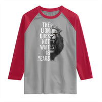Funny The Lion Does Not Wait 18 Years Raglan Shirt Lion Meme Gen Z Alpha - Wonder Print Shop