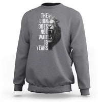 Funny The Lion Does Not Wait 18 Years Sweatshirt Lion Meme Gen Z Alpha - Wonder Print Shop