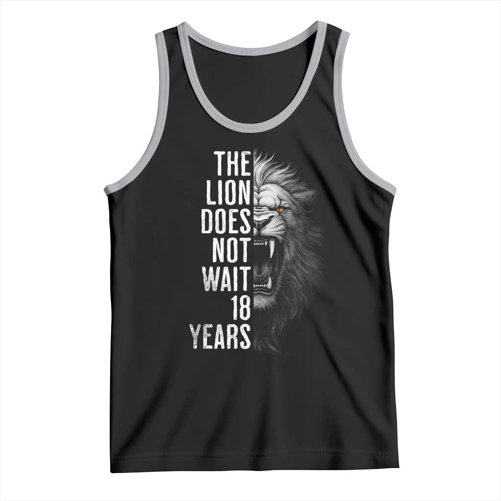 Funny The Lion Does Not Wait 18 Years Tank Top Lion Meme Gen Z Alpha - Wonder Print Shop