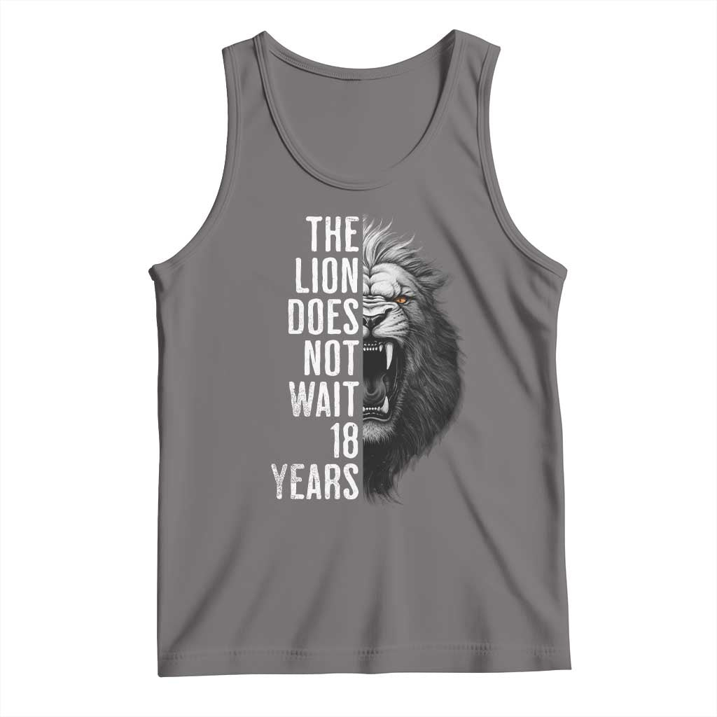 Funny The Lion Does Not Wait 18 Years Tank Top Lion Meme Gen Z Alpha - Wonder Print Shop