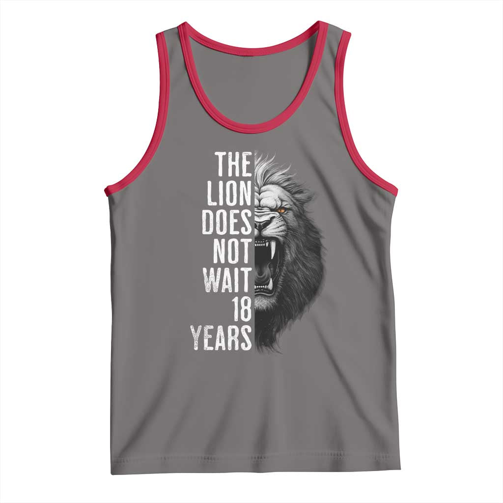 Funny The Lion Does Not Wait 18 Years Tank Top Lion Meme Gen Z Alpha - Wonder Print Shop