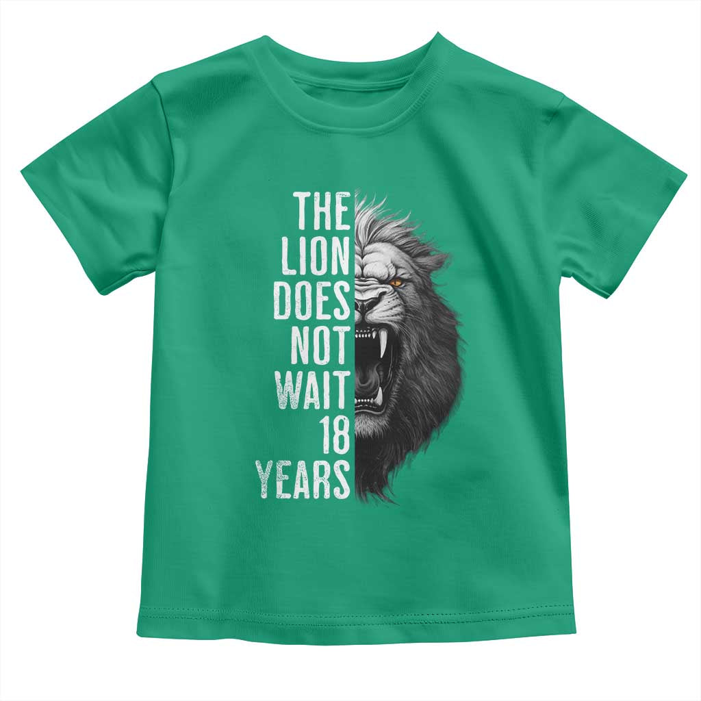 Funny The Lion Does Not Wait 18 Years Toddler T Shirt Lion Meme Gen Z Alpha - Wonder Print Shop
