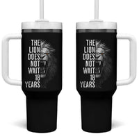 Funny The Lion Does Not Wait 18 Years Tumbler With Handle Lion Meme Gen Z Alpha - Wonder Print Shop