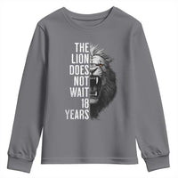 Funny The Lion Does Not Wait 18 Years Youth Sweatshirt Lion Meme Gen Z Alpha - Wonder Print Shop