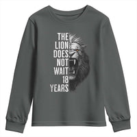Funny The Lion Does Not Wait 18 Years Youth Sweatshirt Lion Meme Gen Z Alpha - Wonder Print Shop