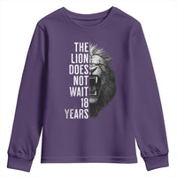 Funny The Lion Does Not Wait 18 Years Youth Sweatshirt Lion Meme Gen Z Alpha - Wonder Print Shop
