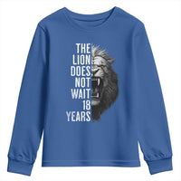 Funny The Lion Does Not Wait 18 Years Youth Sweatshirt Lion Meme Gen Z Alpha - Wonder Print Shop