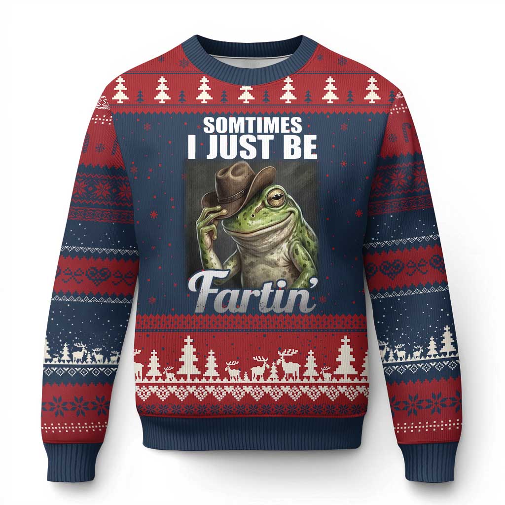 Funny Sometimes I Just Be Fartin Cowboy Frog Ugly Christmas Sweater - Wonder Print Shop