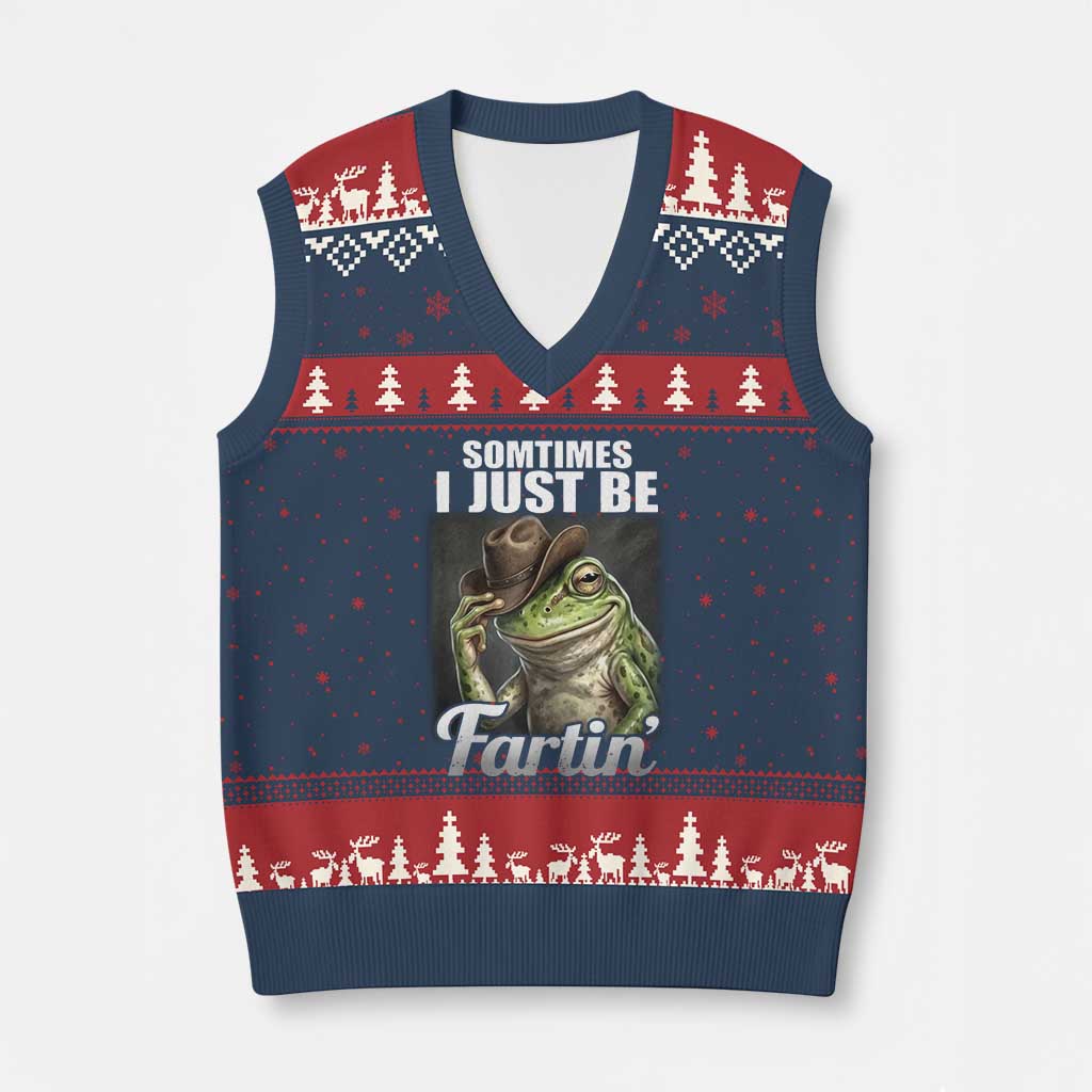 Funny Sometimes I Just Be Fartin Cowboy Frog V-Neck Knit Sweater Vest - Wonder Print Shop