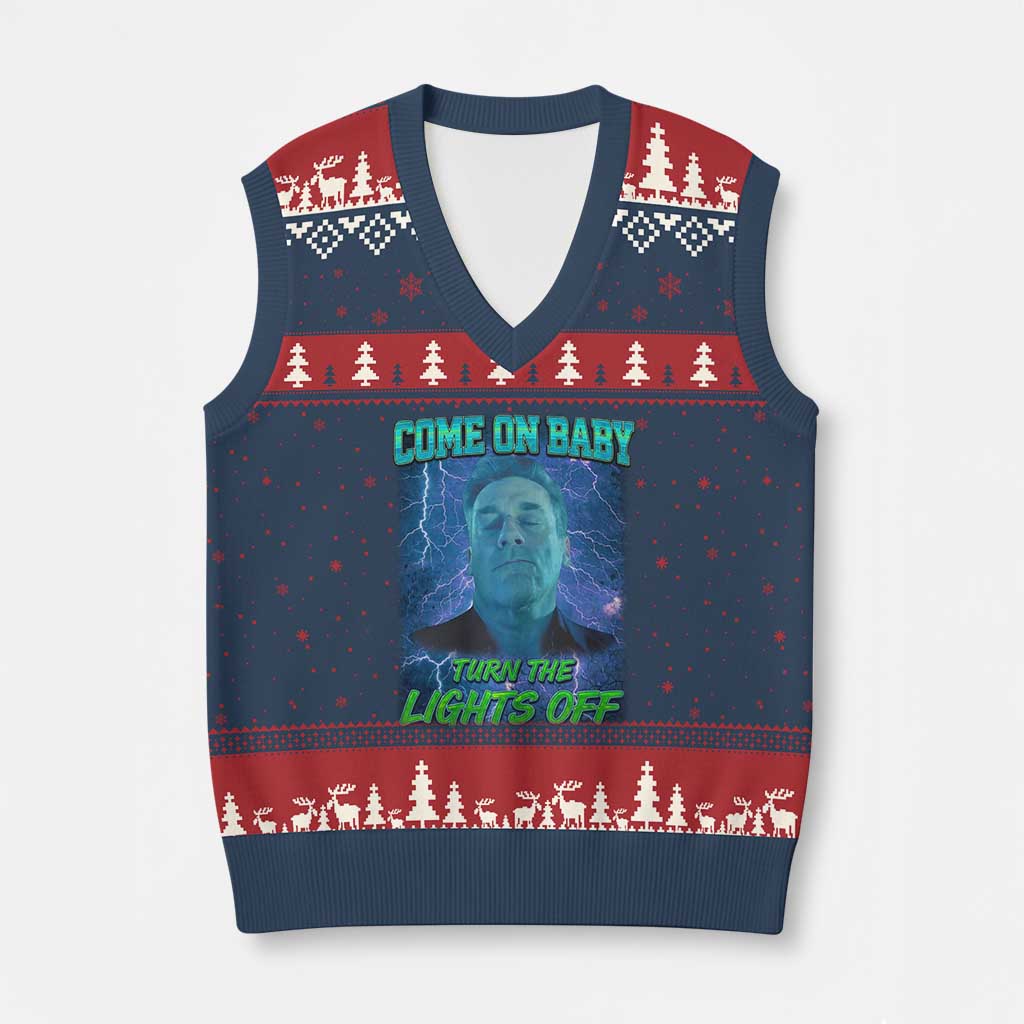 Funny Come On Baby Turn The Lights Off V-Neck Knit Sweater Vest Dance Club Meme - Wonder Print Shop