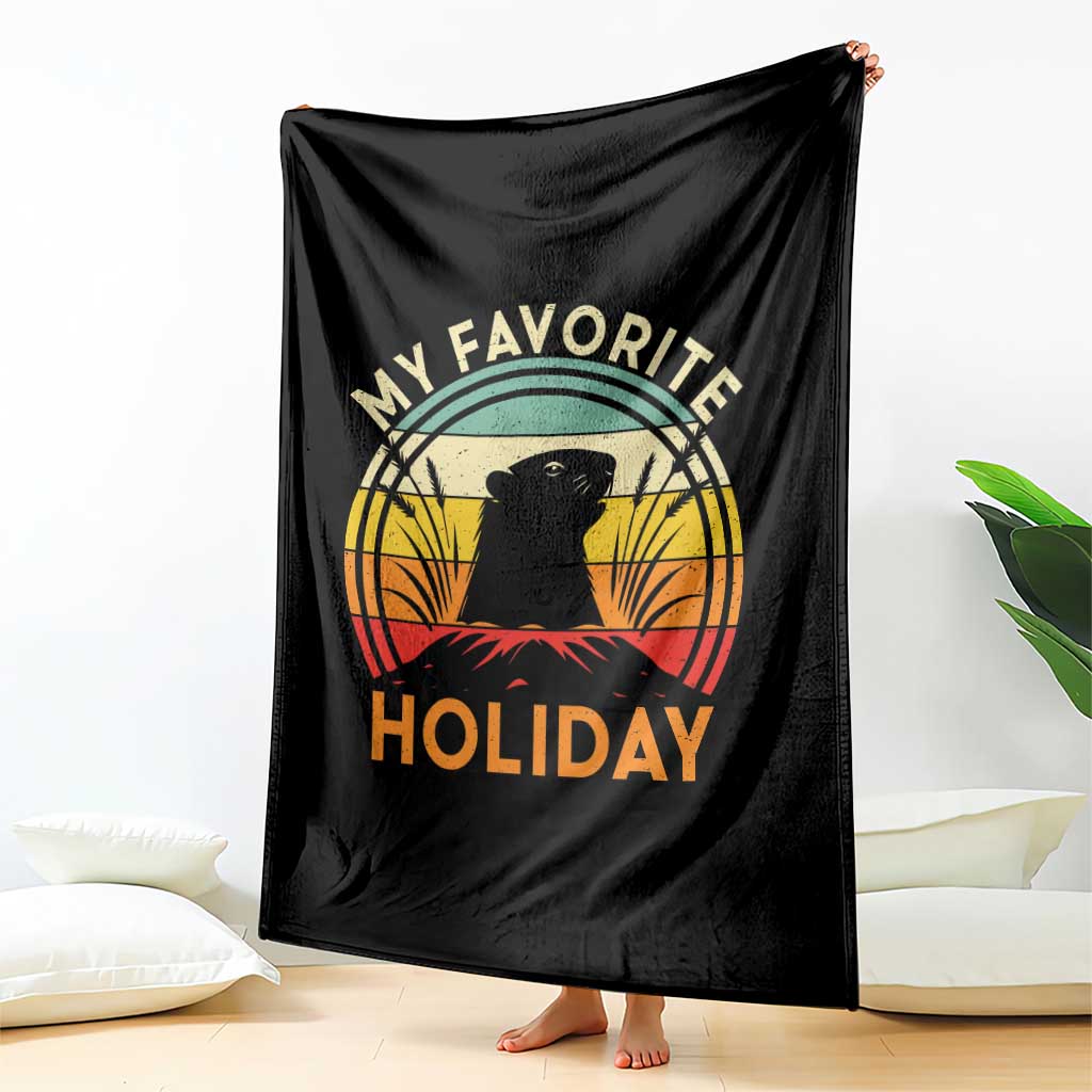 Funny Groundhog Day Throw Blanket My Favorite Holiday Retro Vintage Woodchuck - Wonder Print Shop