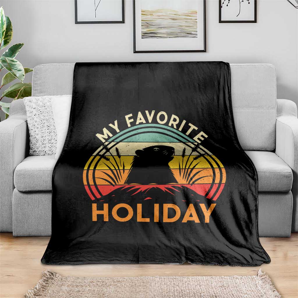 Funny Groundhog Day Throw Blanket My Favorite Holiday Retro Vintage Woodchuck - Wonder Print Shop
