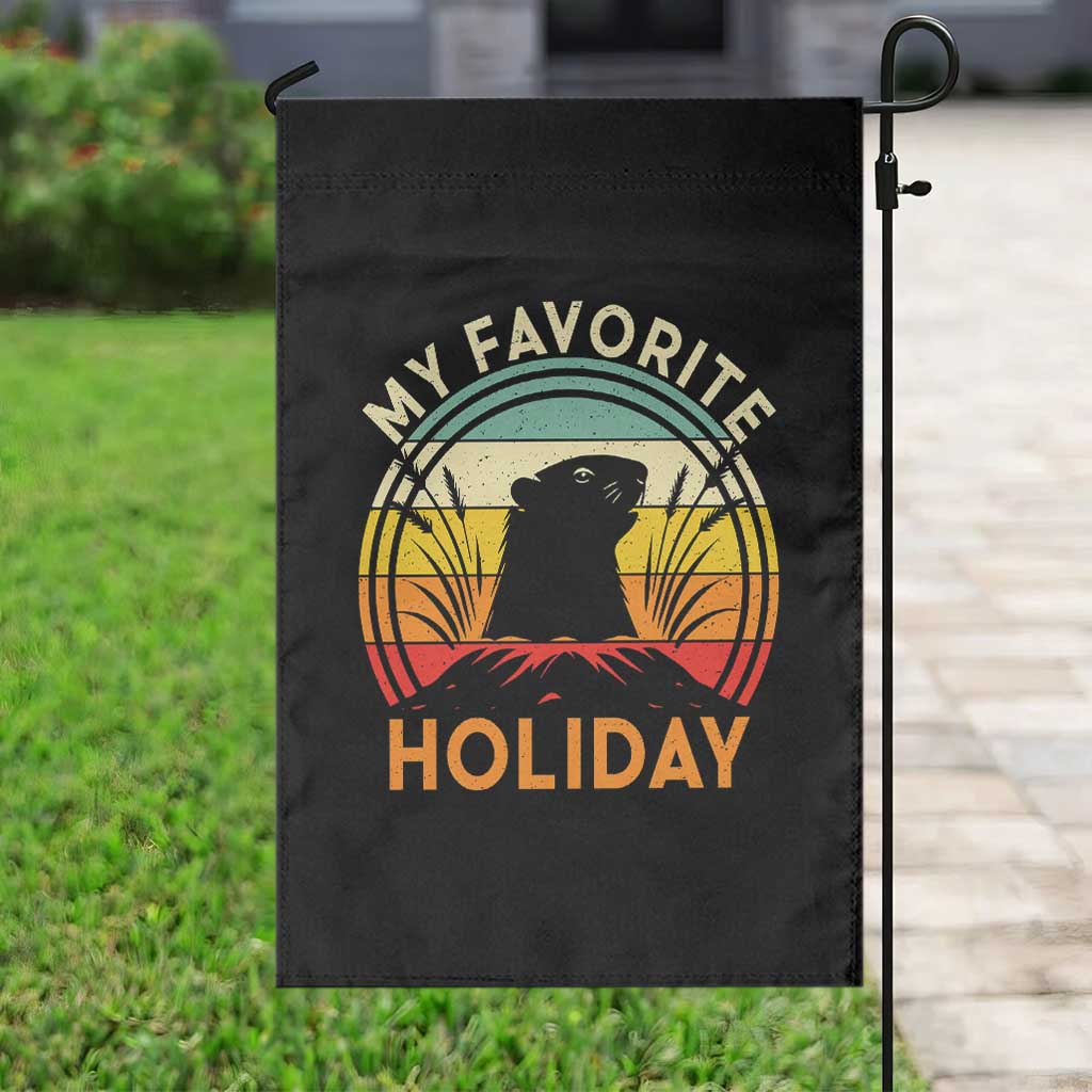 Funny Groundhog Day Garden Flag My Favorite Holiday Retro Vintage Woodchuck - Wonder Print Shop