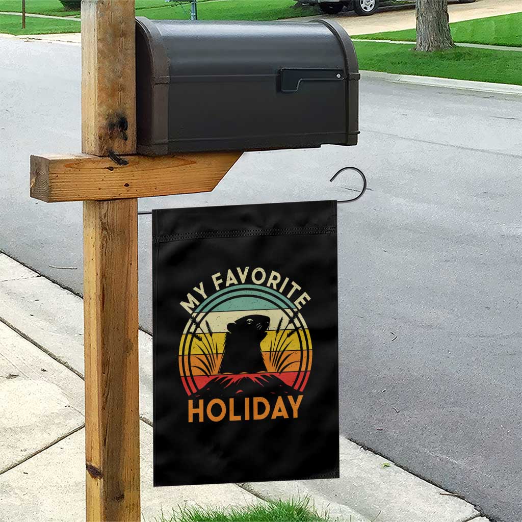 Funny Groundhog Day Garden Flag My Favorite Holiday Retro Vintage Woodchuck - Wonder Print Shop