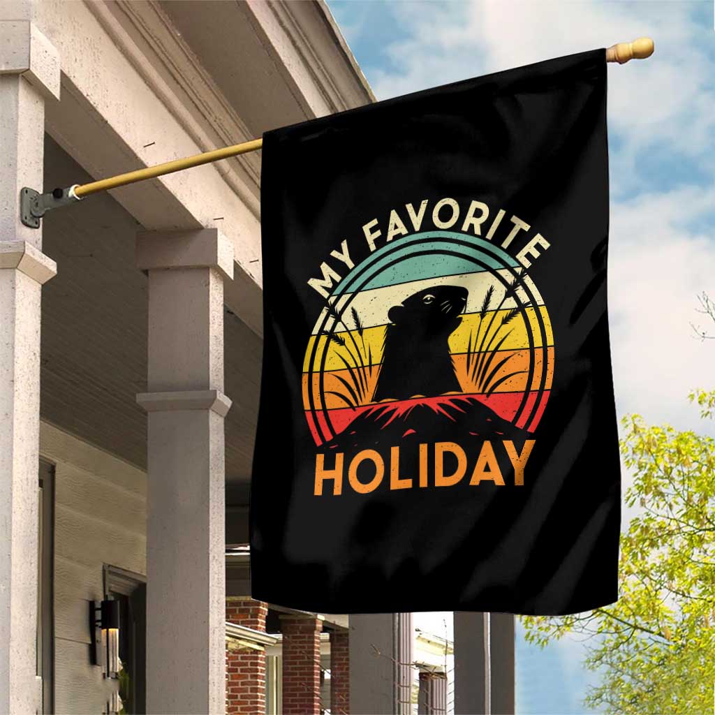 Funny Groundhog Day Garden Flag My Favorite Holiday Retro Vintage Woodchuck - Wonder Print Shop
