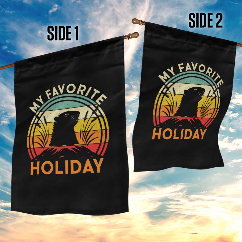 Funny Groundhog Day Garden Flag My Favorite Holiday Retro Vintage Woodchuck - Wonder Print Shop
