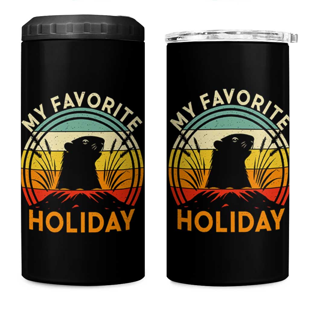 Funny Groundhog Day 4 in 1 Can Cooler Tumbler My Favorite Holiday Retro Vintage Woodchuck - Wonder Print Shop