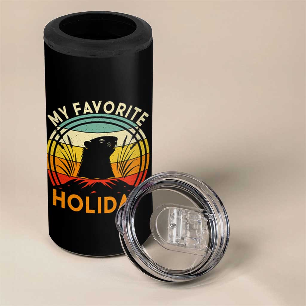 Funny Groundhog Day 4 in 1 Can Cooler Tumbler My Favorite Holiday Retro Vintage Woodchuck - Wonder Print Shop